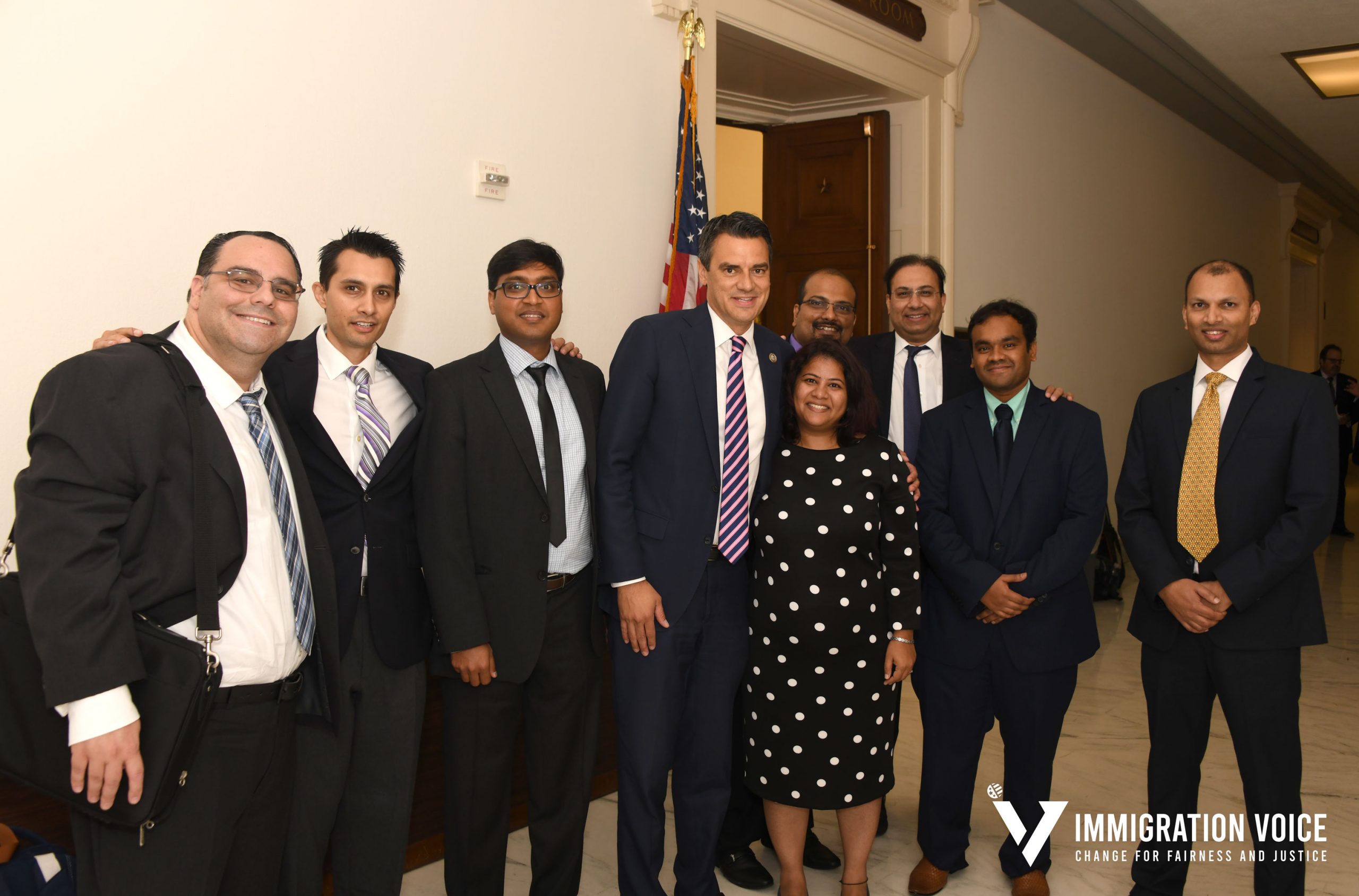 Congressman Yoder posing with members of Immigration Voice members after adding the Fairness Bill to DHS Appropriations